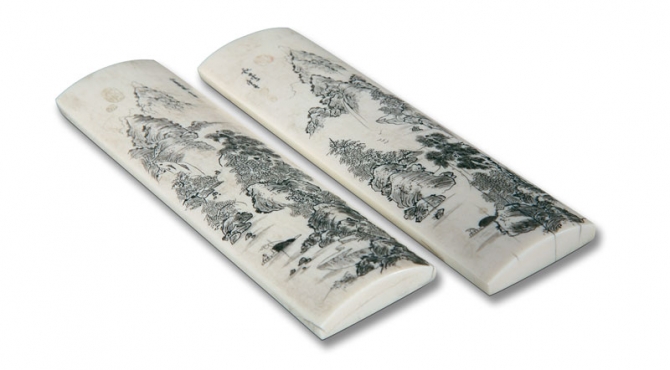 象牙山水臂擱（一對(duì)）
